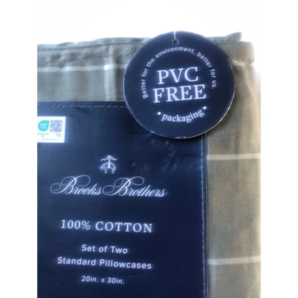 Brooks Brothers Pillowcases Standard 20x30 Gray White Windowpane Set of 2 Cotton